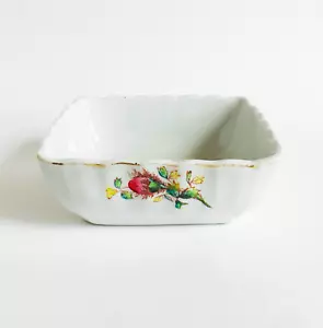 Antique White Ironstone Square Scallop Lady Finger Ribbed Bowl 6" MOSS ROSE - Picture 1 of 8