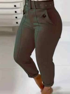 Temu Slim Pants Trousers High Waist w/ belt Size- XXL - Picture 1 of 3