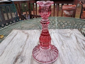 Fenton Art Glass Colonial Pink Thumbprint 8 inch Candlestick or Candle Holder - Picture 1 of 5