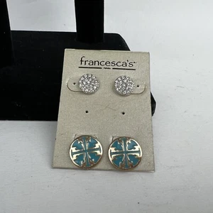 Set of New Francesca's Gold & Silver Tone Earrings Stud 2 Pair NWT Party Sparkle - Picture 1 of 2