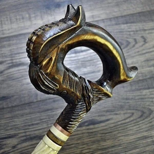 Bastón bastón caña madera hecho a mano talla caballo blanco - Imagen 1 de 10