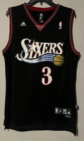 Allen Iverson Philadelphia 76ers Adidas Black Jersey Mens Size Medium Length +2 Cover