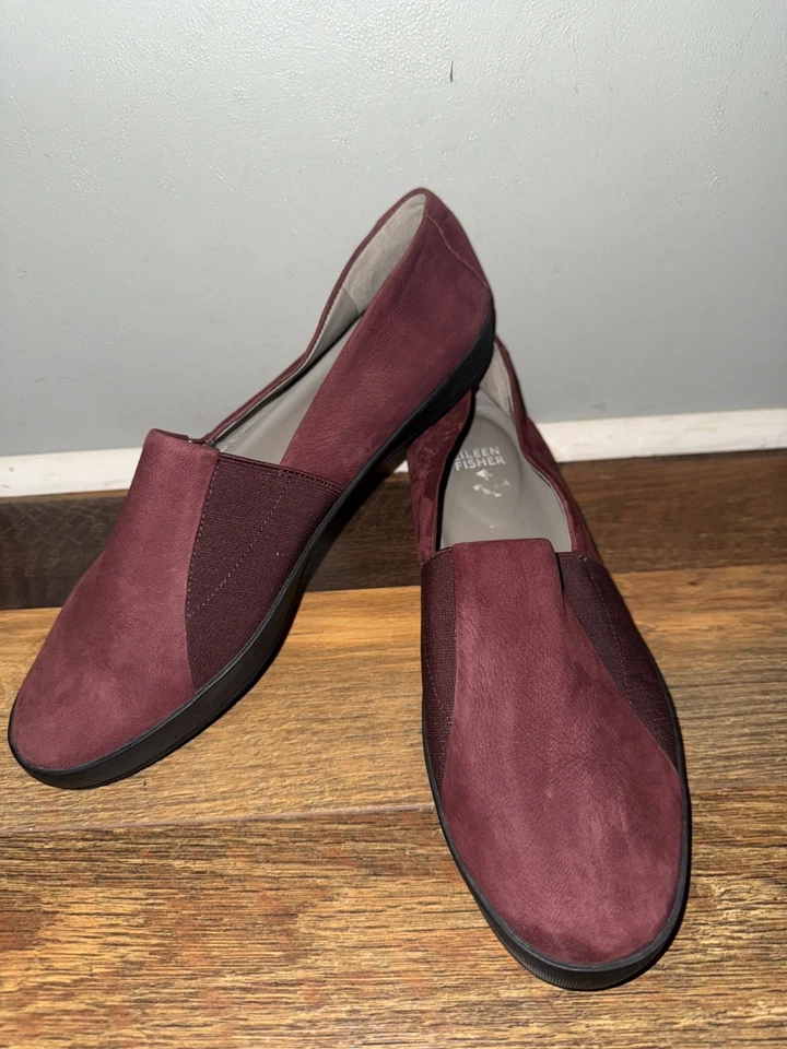 Mocasines sin cordones Eileen Fisher Chase borgoña granada gamuza talla 9,5 nuevos con etiquetas Foto 1 de 4