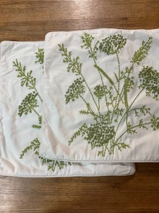 POTTERY BARN 2 Pillow Covers GREEN EMBROIDERY/Ivory QUEEN ANN'ES LACE 18 in RARE - Picture 1 of 6