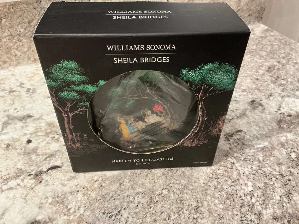 Sheila Bridges x Williams Sonoma Harlem Toile Coasters,4 件套 全新带盒 — 第 1/4 张图片