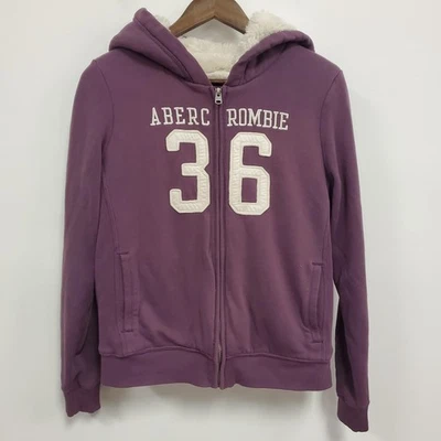 Moletom com capuz vintage Abercrombie Fitch feminino Y2K forrado de pele zíper completo tamanho M Preppy - Imagem 1 de 4