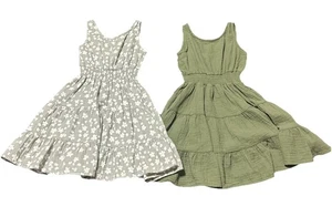 Bear paw Girls 5/6 Dress Set Olive And White Solid Floral Casual Back To School - Picture 1 of 10