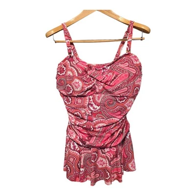 Ralph Lauren 1 Piece Swimsuit Womens Size 18W Pink Paisley Print Ruched Padded - Image 1 of 4