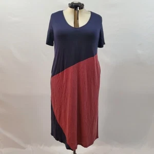 Bloomchic Dress Women's 1X Dusty Pink Indigo Colorblock Contrast Split Hem NWT - Picture 1 of 12