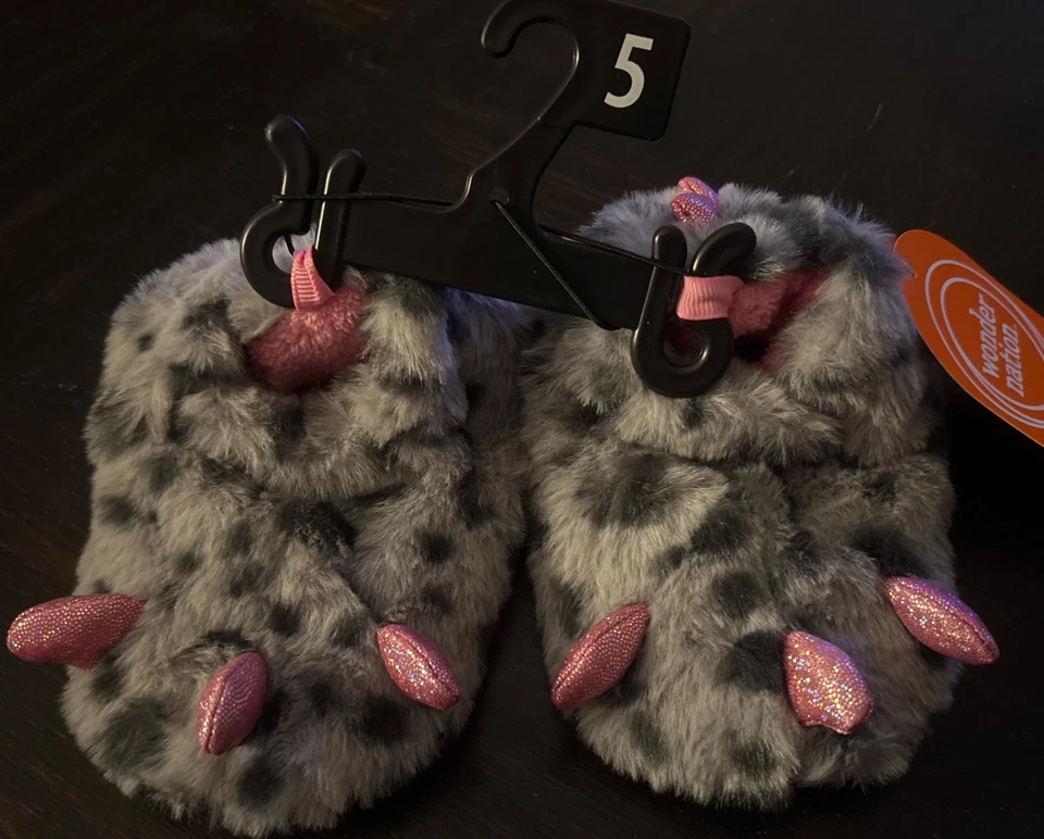 Zapatillas de monstruo con garra de dinosaurio gris y rosa difusas niñas niños talla 5 Foto 1 de 1