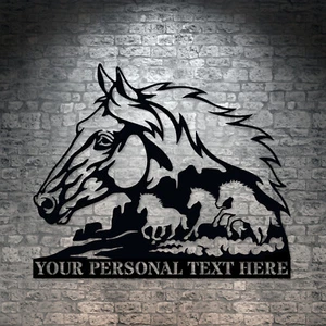 Personalized Running Horses Name Metal Sign Gift. Custom Horse Ranch Wall Decor - Picture 1 of 4