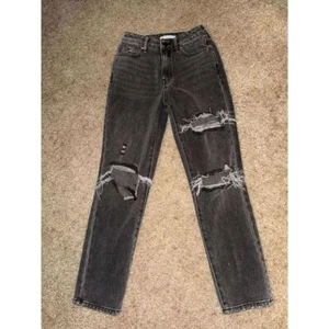 Pantalones de mezclilla PacSun vintage lavados desgastados tiro alto mamá negros rasgados - Imagen 1 de 4