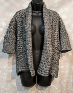 EXPRESS Gray Cardigan Knit Sweater Open Front 3/4 Sleeve Wool Alpaca Blend Sz M - Picture 1 of 9