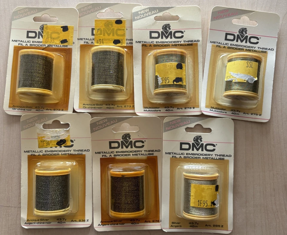 DMC Metallic Embroidery Thread LOT of 7 NIP Antique Silver Gold Multicolor - Image 1 of 4