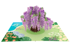 Blumen & Bäume 3D Pop-Up Karte, lila Glyzinie, Natur & Gartenarbeit Geschenk - Bild 1 von 5