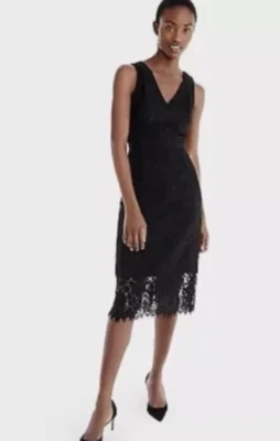 Vestido midi J Crew negro de encaje con cuello en V funda cóctel talla 8 caprichoso fiesta gótico Foto 1 de 4