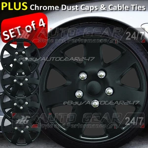 14" inch +Mlack ABS Plastic 4 Wheel Trims Hub Cap Covers + Dust +M Ties - Picture 1 of 9