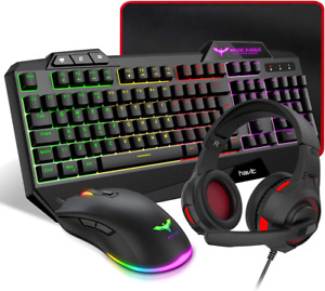 havit Wired LED Gaming Keyboard UK Layout & Mouse & Bundle(Black) 