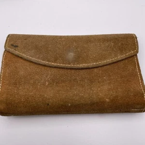Portafoglio vintage pelle scamosciata marrone made in Hong Kong libretto assegni slot carte di credito - Foto 1 di 18