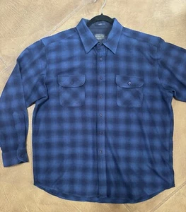 Pendleton Mens wool Dark blue/black plaid Field shirt Flannel Size XL w/defects - Picture 1 of 8