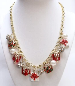 Holiday Lane Gold Tone Presents Gifts Shaky Necklace $29.50 New - Picture 1 of 4