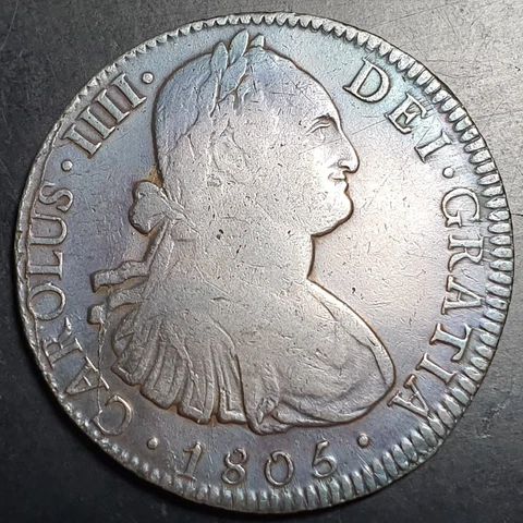 Mexico Spanish Colonial 8 Reales Carol Carolus IIII 1805 Mo TH Original Toning Cover