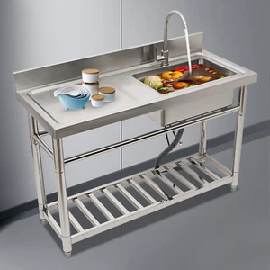 Commercial Sink Utility Sink 1 Compartment Kitchen Stainless Steel & Prep Table - Picture 1 of 21