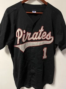 Vintage Russell Athletic Pirates Baseball Jersey #1 Size L Men's Sewn Black Gray - Picture 1 of 4