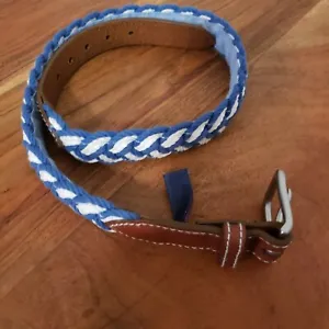 Vineyard Vines Womens Belt SIZE 26 Braided Blue White Cotton Leather 32" Total - Picture 1 of 7