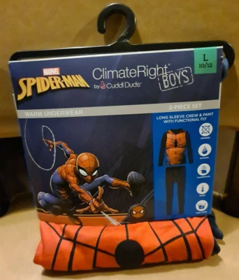 ClimateRight by CuddlDuds Boys Spiderman Warm Underwear 2-Piece Set Size L 10/12 - Image 1 of 2