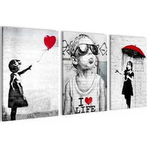 Wandbilder Set Banksy Street Art KEIN RAHMEN BENÖTIGT 3 Bilder Deko - Bild 1 von 8