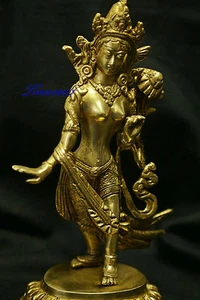 Scultura Tara Verde Danzante 23 cm, Ottone Tibet Meditazione Spiritualità Yoga - Foto 1 di 7