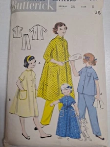 Pajamas Quilted Robe Top Pants Girls 8 Butterick 7407 Sewing Pattern Cut VTG 50s - Picture 1 of 6
