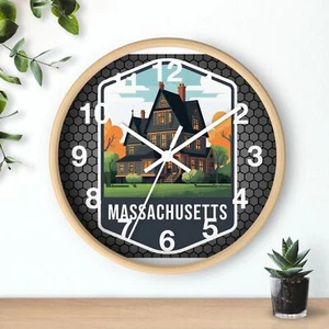 Reloj de pared arte horizonte estado de Massachusetts con marco de madera 3D arte colorido - Imagen 1 de 19
