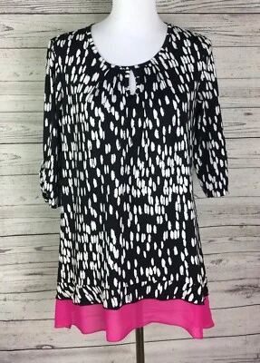 New Directions Womens Black White Polka Dot 3/4 Sleeve Stretch Knit Top Size M - Image 1 of 4