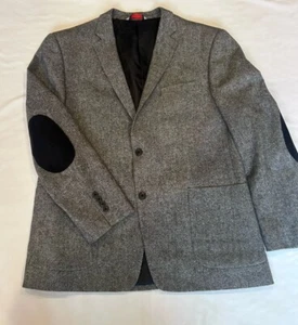 46R Tweed Blazer Patch Pockets and Elbow Patchs Sport Gray Wool Jacket - Picture 1 of 6