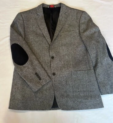 46R Tweed Blazer Patch Pockets and Elbow Patchs Sport Gray Wool Jacket - Image 1 of 4
