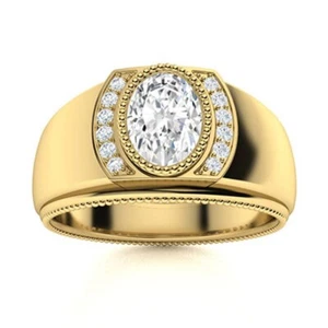Mens Wedding Band Lab Created 14K Yellow Gold 0.82 Carat Diamond Oval Cut - Bild 1 von 7