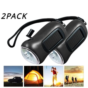 2X Flashlight Hand Crank Generator Wind Up Solar Powered LED Manual Torch Manual - Picture 1 of 17