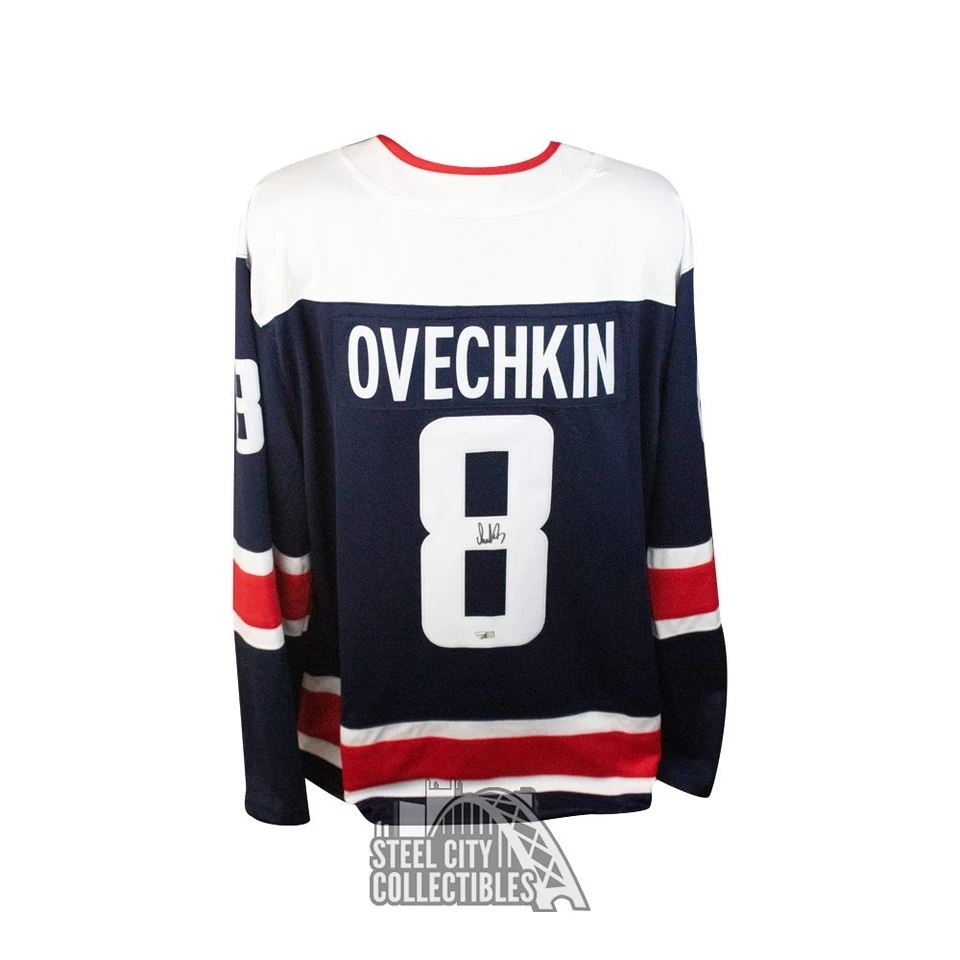 Camiseta deportiva de hockey Alexander Ovechkin autografiada de los Capitals azul marino separatista - fanáticos Foto 1 de 1