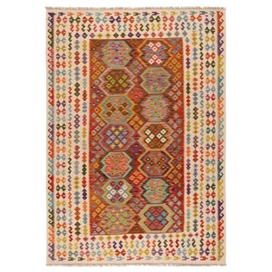 Kelim Afghan 290x202 cm Handgewebter Orientteppich kilim Wolle Carpet Rug Orange - Picture 1 of 13