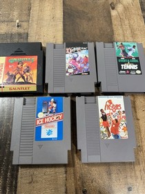 NES Lot of 5 Games: Gauntlet, Defender Crown, Ice Hockey, Top Player Tennis ....