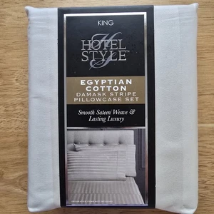 Juego de funda de almohada a rayas damasco de algodón egipcio King estilo hotelero 600TC nuevo - Imagen 1 de 5