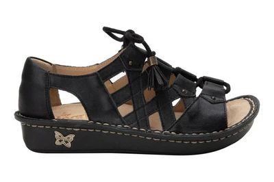 Sandalias Alegria Valerie de cuero negro bruñido con cordones punta abierta talla 8-8,5 nuevas Foto 1 de 4