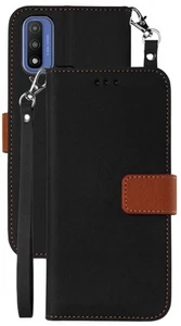 Noir / Marron Étui Portefeuille Couverture Et Cordon Poignet Lanière pour Moto G - Photo 1 sur 6