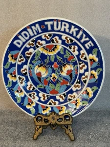 VTG Turkish 7" Pottery Wall Plate SIGNED EDIP GINI Handmade Kutahya Turkiye - Picture 1 of 11