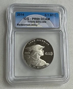 2014 Titan 0.1 Bit Coin 1oz Silver - ICG PR69 -Redeemed-Holo&Key/ Casascius BTCC - Picture 1 of 6