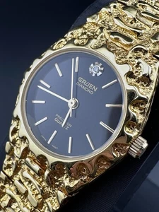 Working GRUEN Diamond Watch Vintage Gold Tone Nugget-Style Women’s Quartz K1 - Picture 1 of 10