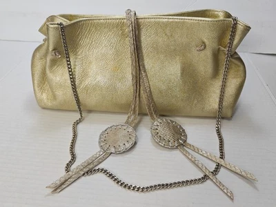 Bolso de Hombro Carlos Falchi Fatto A Mano Metálico Dorado Cartera Pequeña Foto 1 de 4