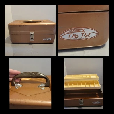 Caja de aparejos de pesca vintage Old Pal dos bandejas color cobre metal naranja  Foto 1 de 4